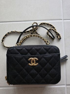 Chanel Pick Me Up Logo Handle Vanity Case Quilted Caviar Small Black